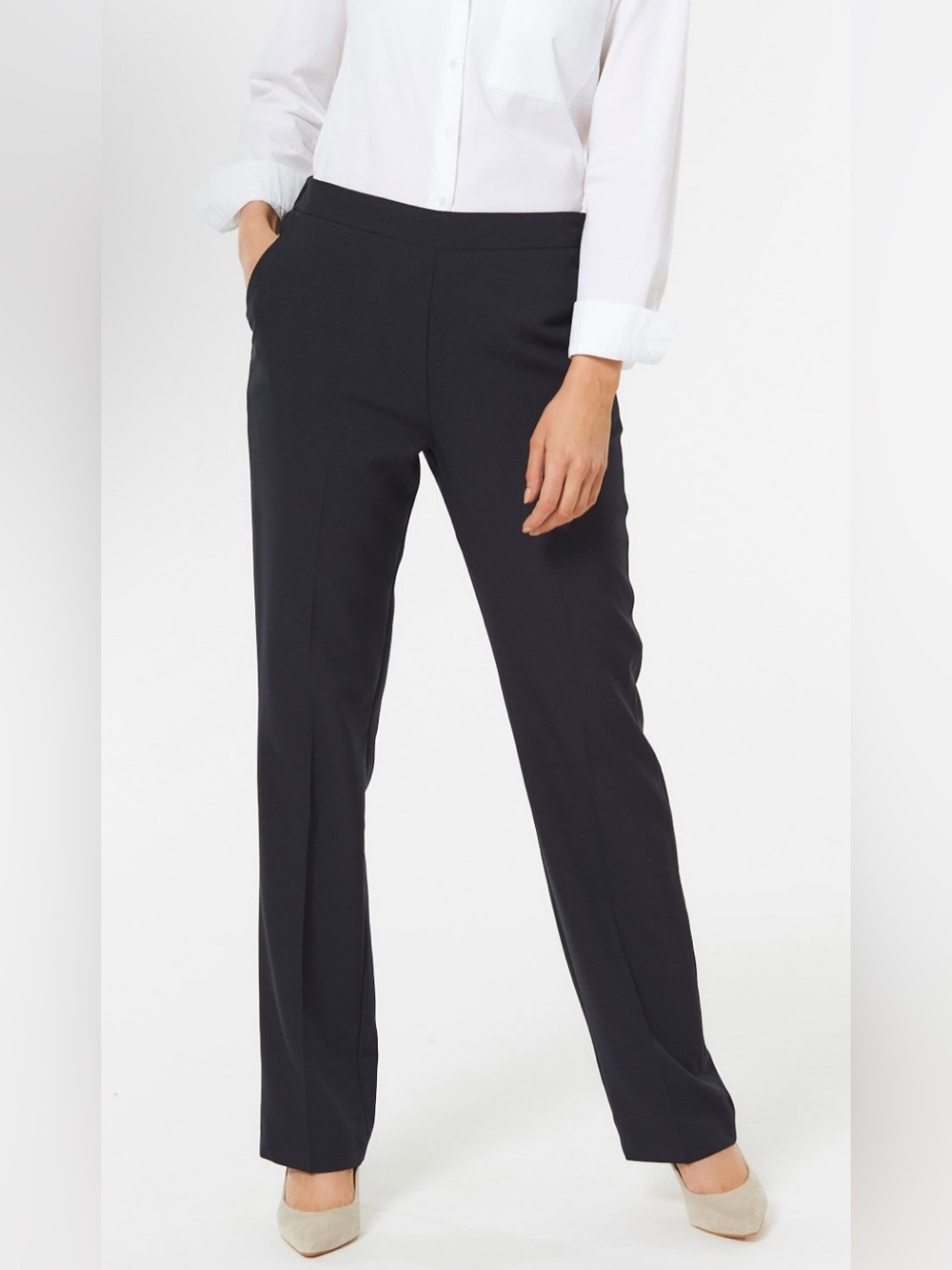 Babaton Black Pull On Elastic Waistband Straight-Leg Trousers - Size 12